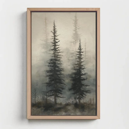 Foggy Pine Tree Forest Canvas Print | Misty Landscape Wall Art | Extra Large Nature Decor | Framed Woodland Painting | Ready to Hang Wall Art – Canvas Print