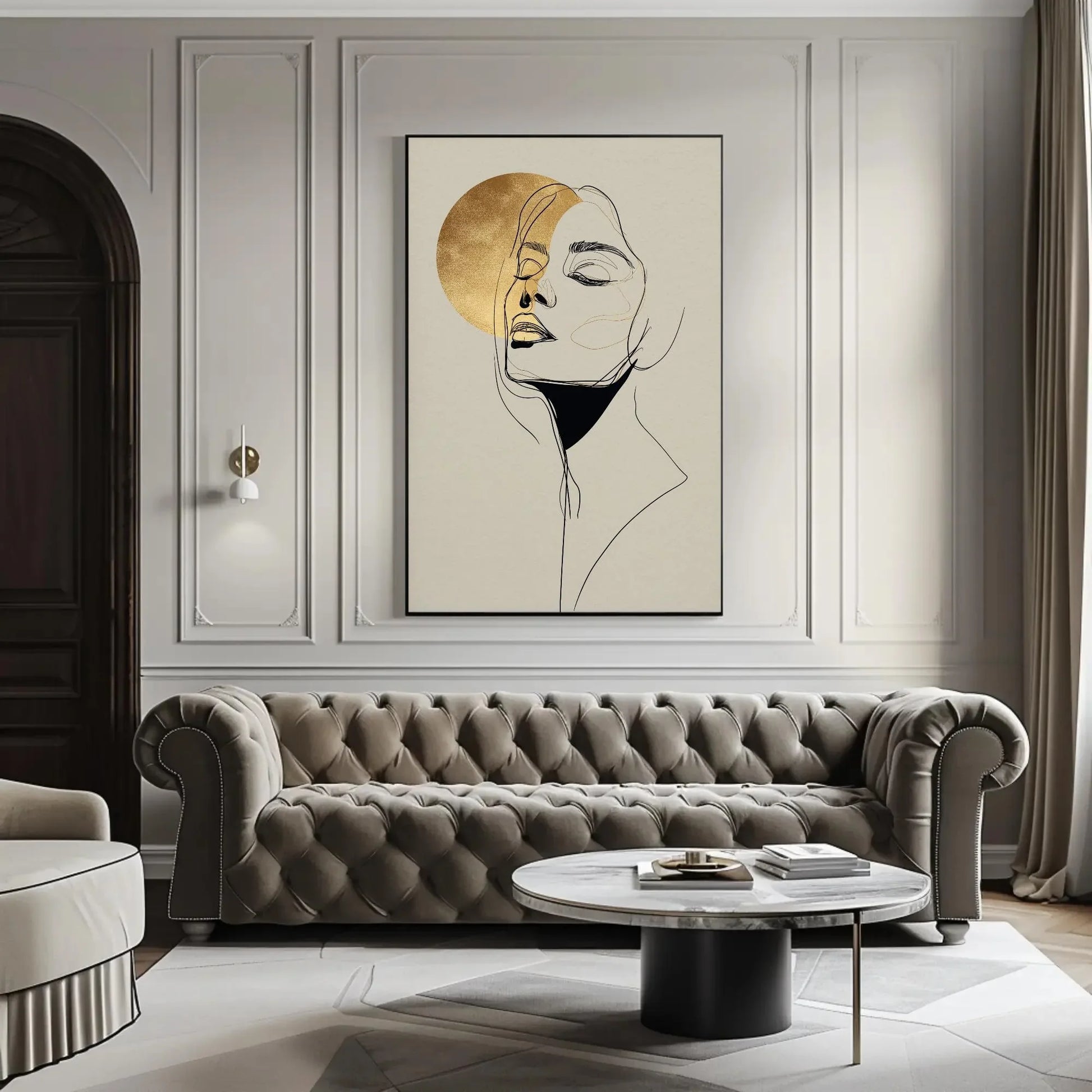 Minimalist Golden Woman Portrait Line Art Canvas Print - Elegant Abstract Wall Art for Modern Home Decor and Stylish Interior Design Wall Art – Canvas Print