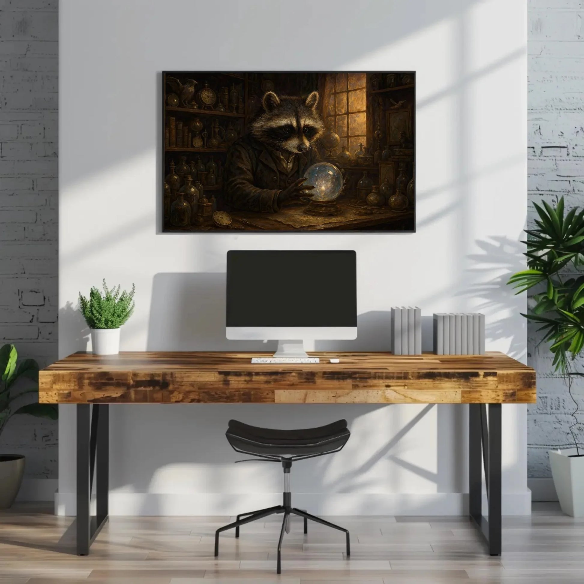Raccoon Curiosity Shop Canvas Print | Dark Academia Wall Art | Mystical Animal Portrait | Goblincore Decor | Steampunk Giclée Wall Art – Canvas Print