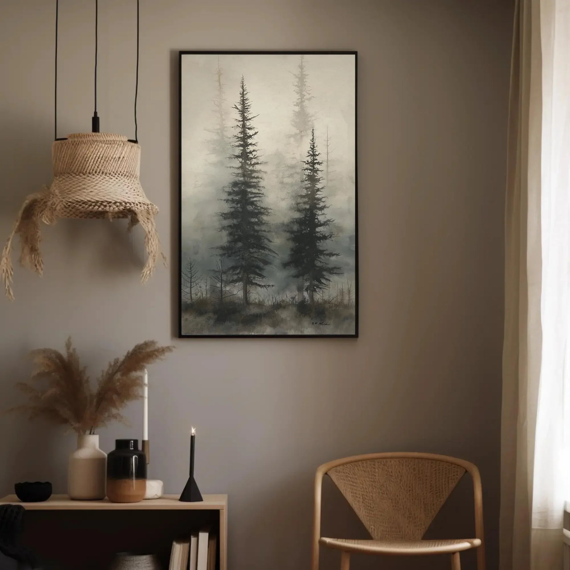 Foggy Pine Tree Forest Canvas Print | Misty Landscape Wall Art | Extra Large Nature Decor | Framed Woodland Painting | Ready to Hang Wall Art – Canvas Print