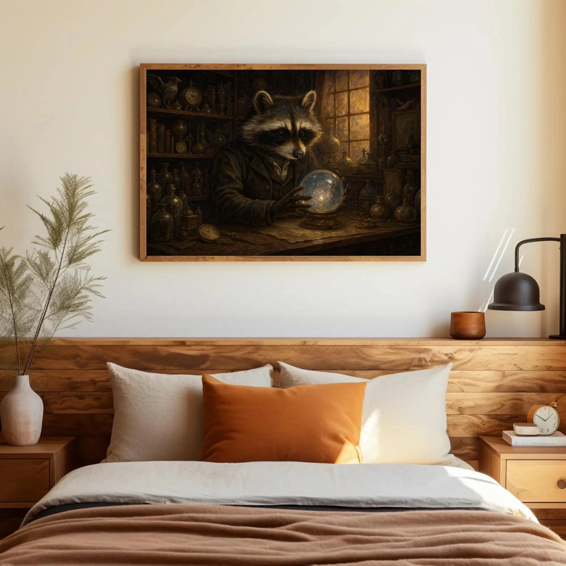 Raccoon Curiosity Shop Canvas Print | Dark Academia Wall Art | Mystical Animal Portrait | Goblincore Decor | Steampunk Giclée Wall Art – Canvas Print