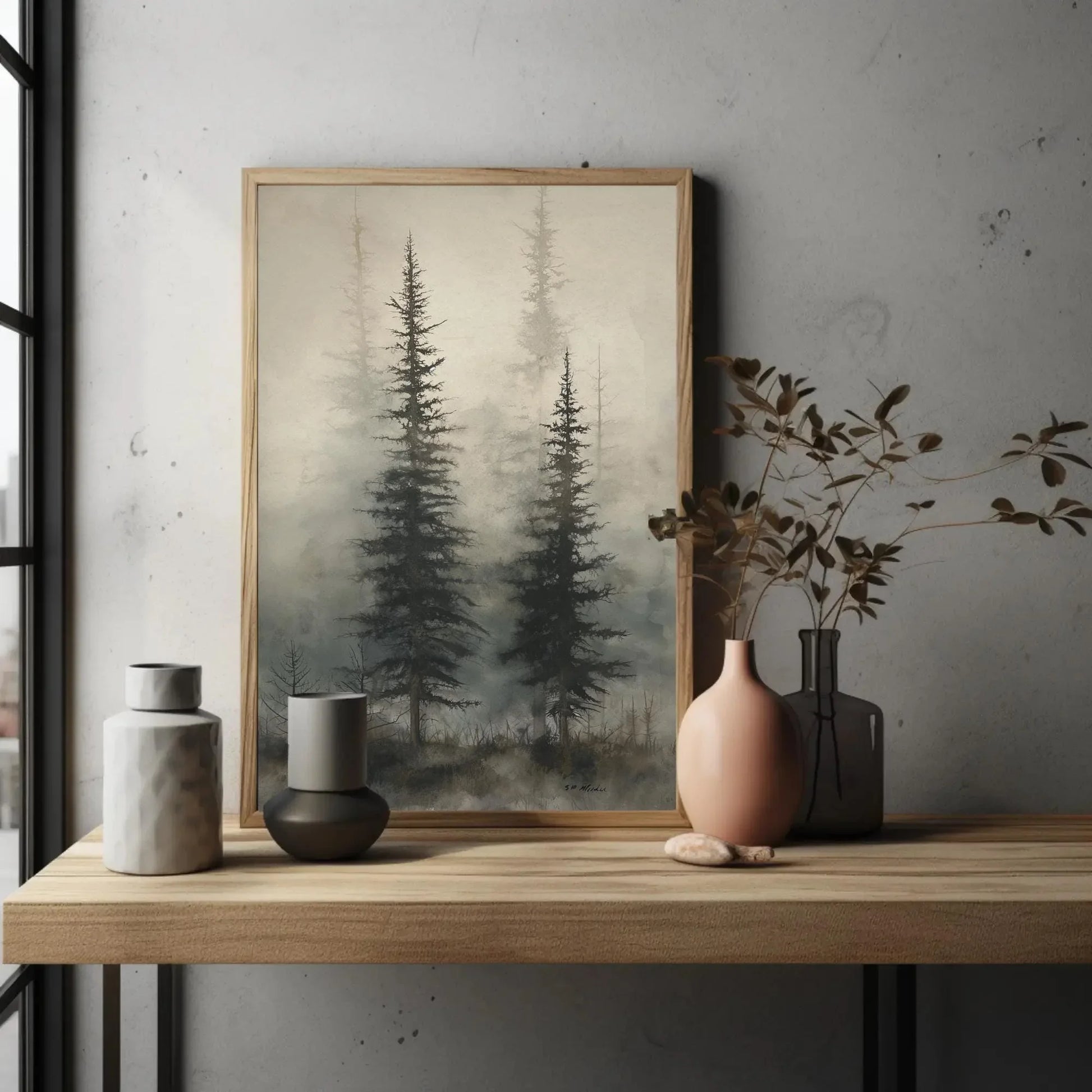 Foggy Pine Tree Forest Canvas Print | Misty Landscape Wall Art | Extra Large Nature Decor | Framed Woodland Painting | Ready to Hang Wall Art – Canvas Print
