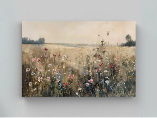 Vintage Wildflower Field Canvas Print | Elegant Rustic Floral Wall Art | Framed Antique-Inspired Decor for Farmhouse Living Room or Bedroom Wall Art – Canvas Print
