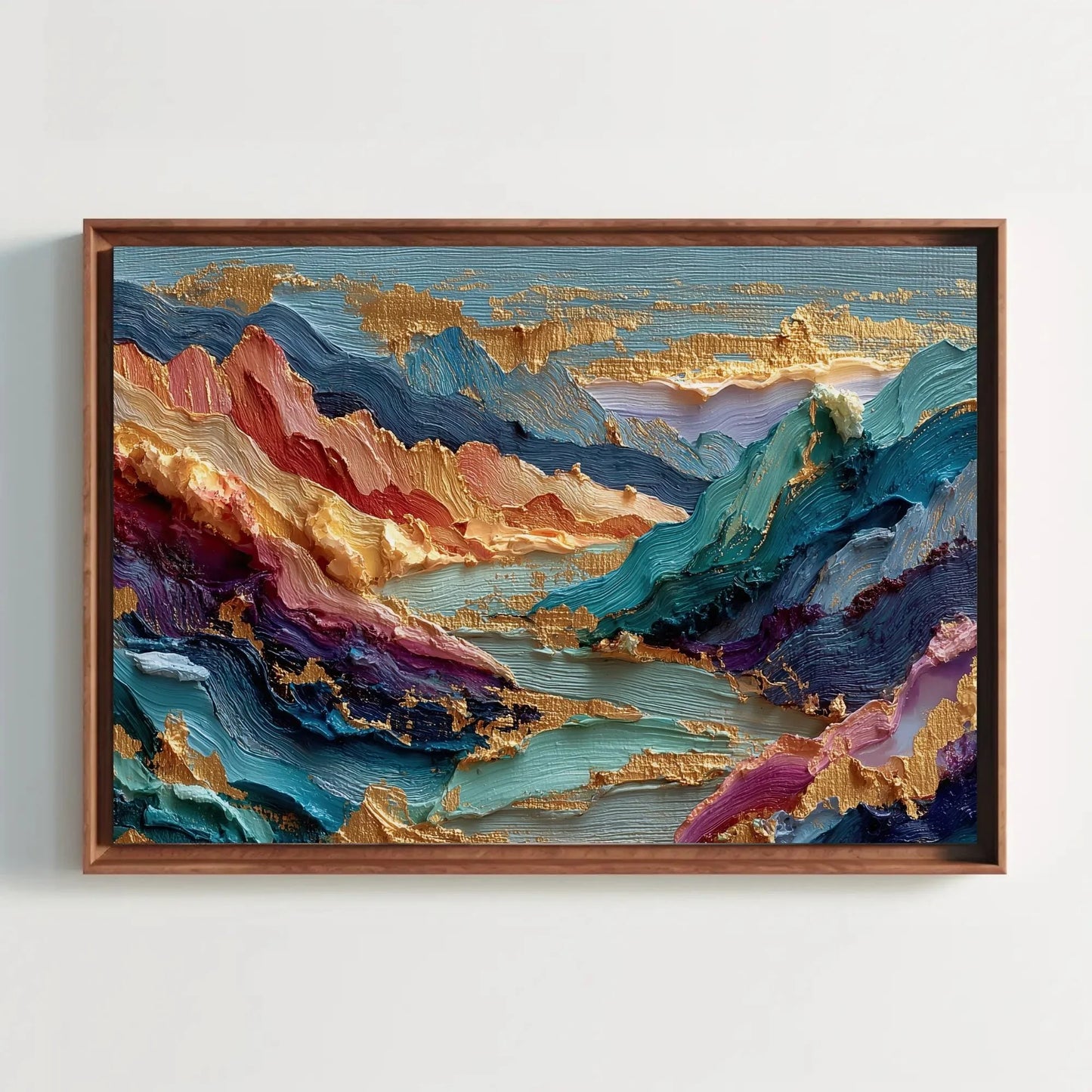 Textured Mountain Abstract Art, Impasto Gold Leaf Canvas Print, Colorful Landscape Painting, Sculptural Wall Decor Large, Vibrant Peaks Wall Art – Canvas Print