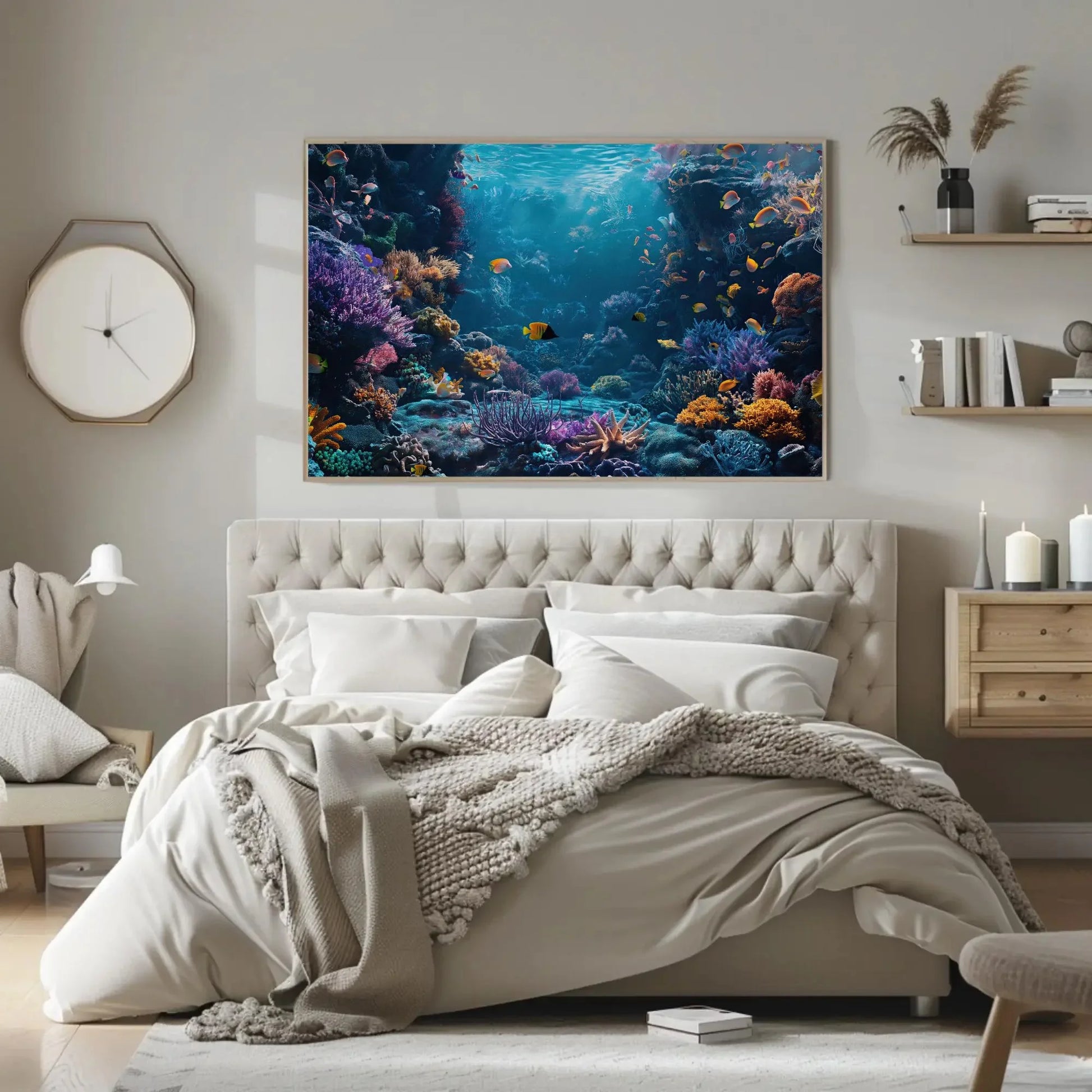 Blue Coral Reef Framed Horizontal Print, Vibrant Ocean Art, Underwater Landscape Canvas, Coastal Wall Decor, Ready to Hang Canvas Gift Wall Art – Canvas Print