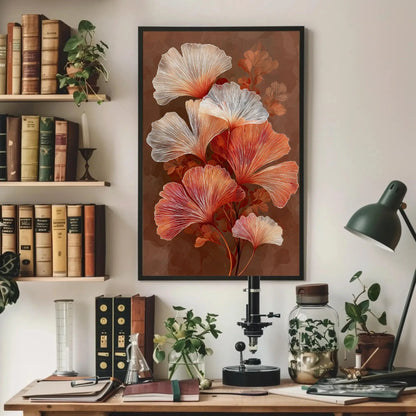 Ginkgo Leaf Canvas Art, Orange White Botanical Print, Modern Mocha Brown Wall Decor, Elegant Line Art Nature, Japanese Inspired Artwork Wall Art – Canvas Print