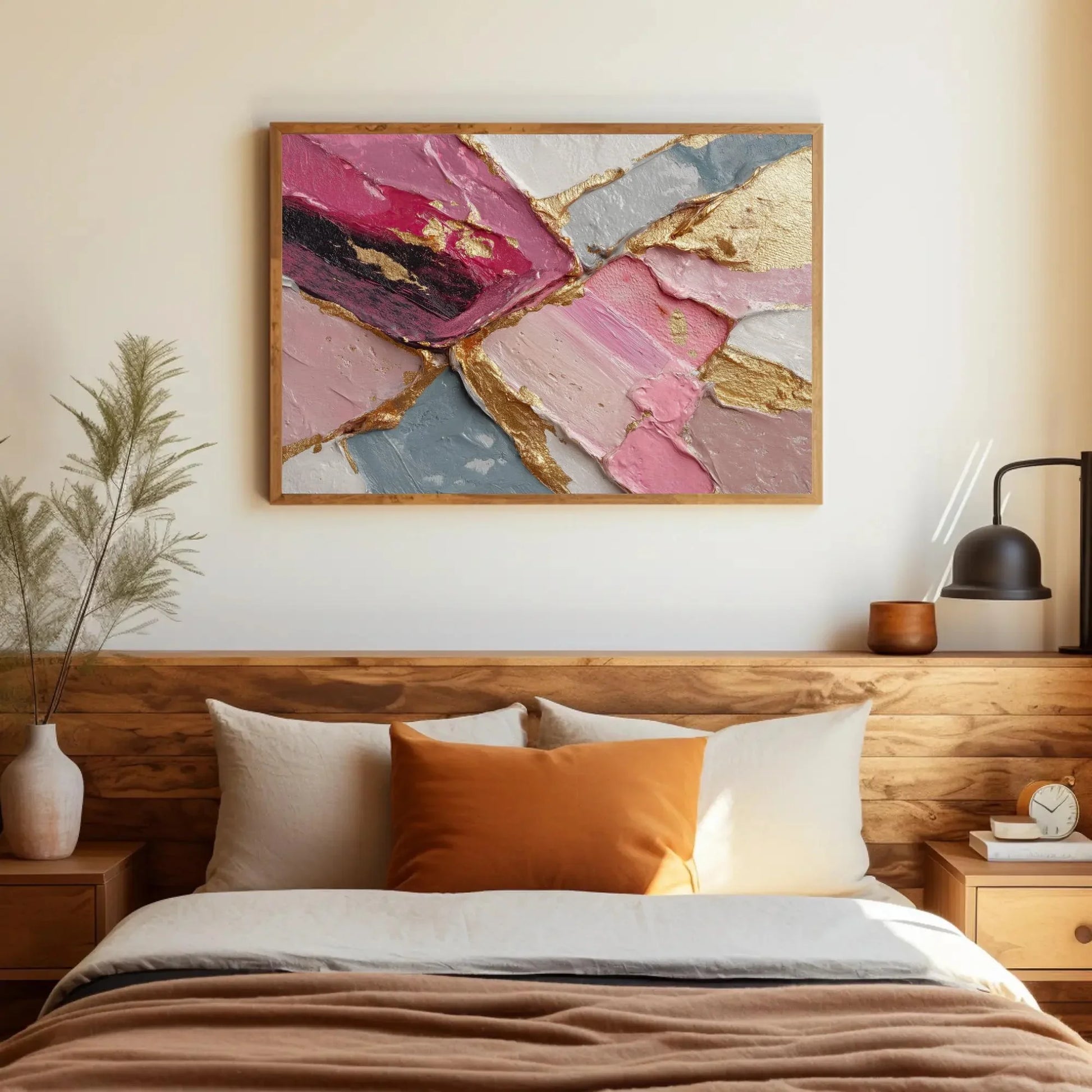 Mocha Rose Gold Art, Geometric Canvas Print, Textured Abstract Wall Art, Modern Luxury Home Decor, Velvet Effect Painting, Chic Statement Wall Art – Canvas Print
