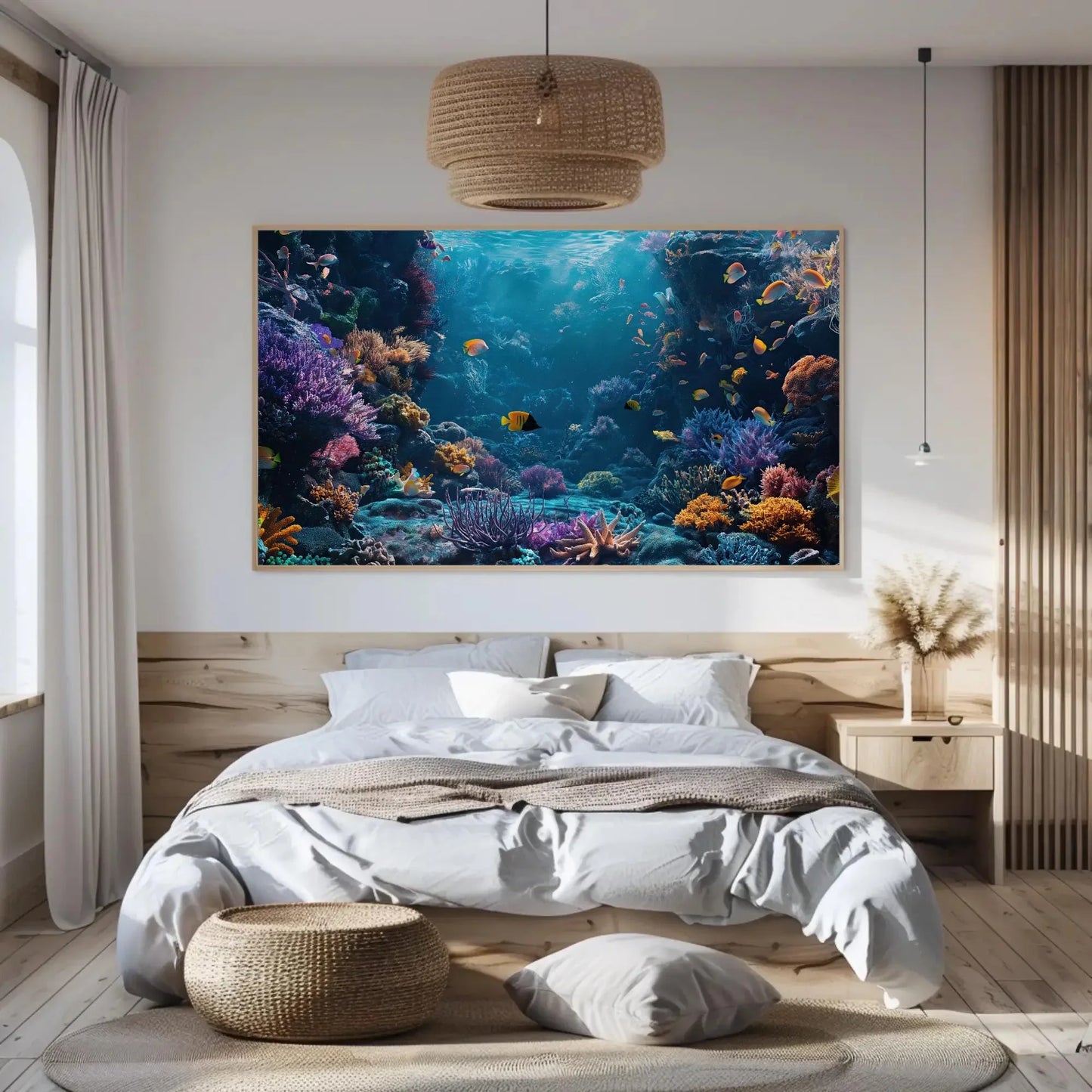 Blue Coral Reef Framed Horizontal Print, Vibrant Ocean Art, Underwater Landscape Canvas, Coastal Wall Decor, Ready to Hang Canvas Gift Wall Art – Canvas Print