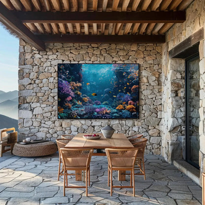 Blue Coral Reef Framed Horizontal Print, Vibrant Ocean Art, Underwater Landscape Canvas, Coastal Wall Decor, Ready to Hang Canvas Gift Wall Art – Canvas Print