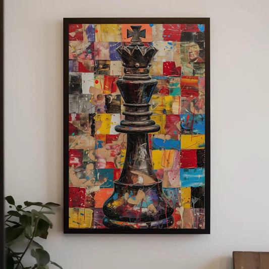 Chess Canvas Wall Art, Chess King Abstract Painting, Man Cave Wall Decor, Framed Poster, Ready To Hang, Gift for Him Wall Art – Canvas Print