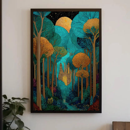 Enchanted Forest Castle Art Print | Mystical Woodland Wall Art | Fairytale Landscape Canvas | Magical Decor Wall Art – Canvas Print
