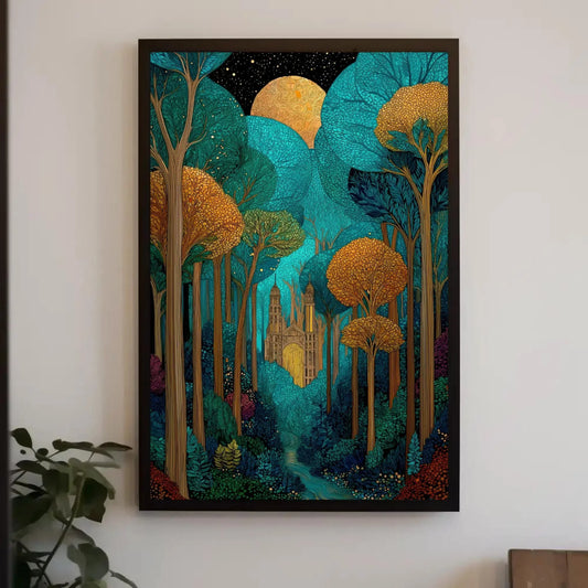 Enchanted Forest Castle Art Print | Mystical Woodland Wall Art | Fairytale Landscape Canvas | Magical Decor Wall Art – Canvas Print