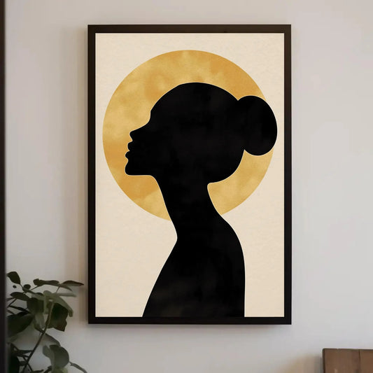 Elegant Woman Silhouette Wall Art - Black and Gold Abstract Canvas Print - Modern Home Decor for Bedroom or Living Room Wall Art – Canvas Print