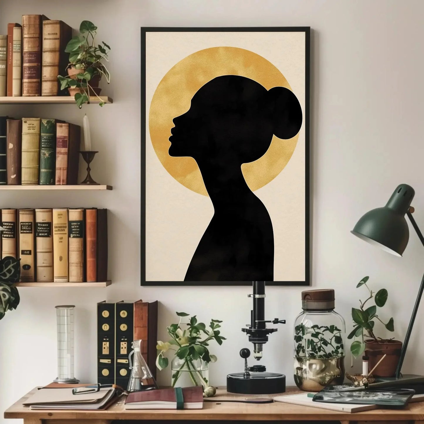 Elegant Woman Silhouette Wall Art - Black and Gold Abstract Canvas Print - Modern Home Decor for Bedroom or Living Room Wall Art – Canvas Print