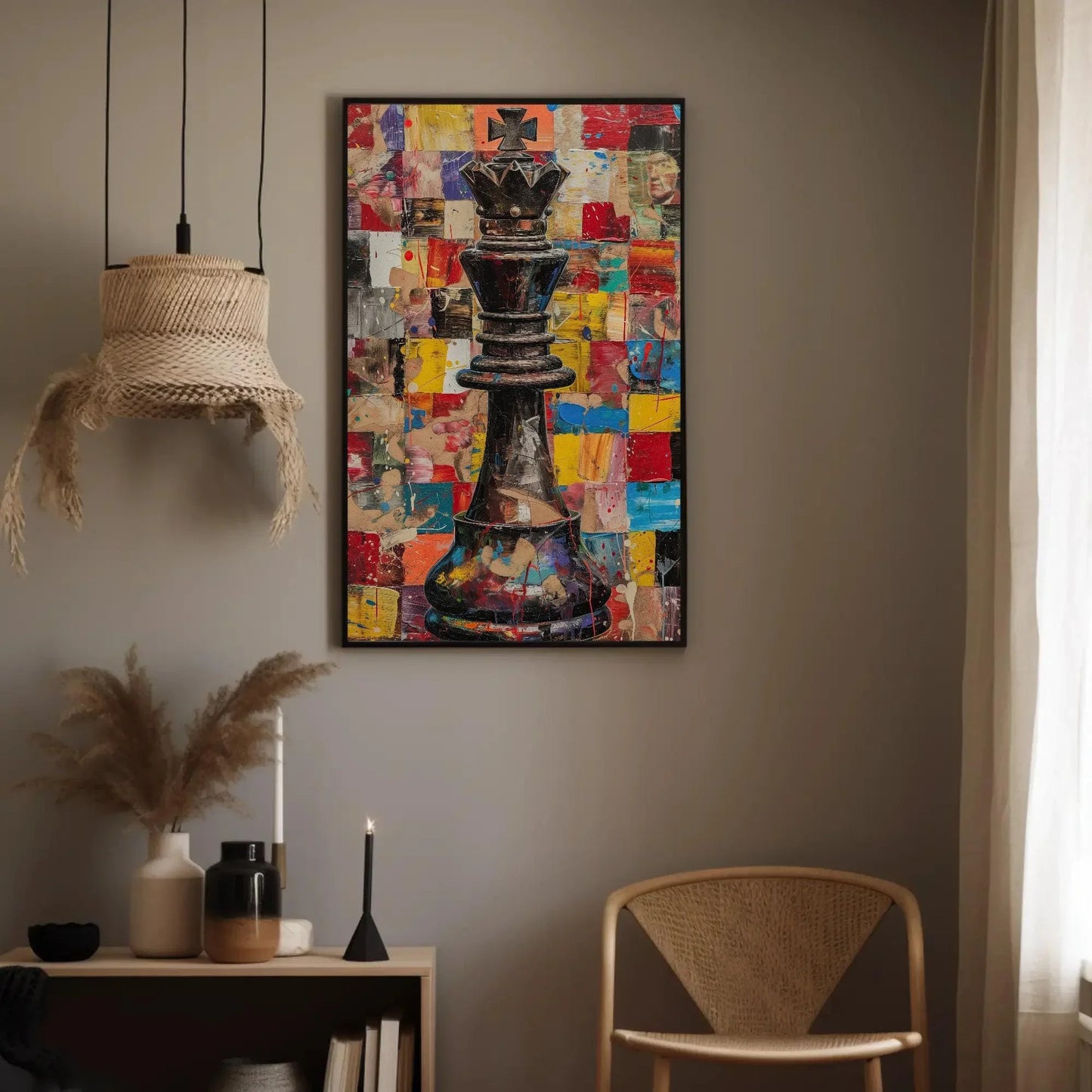 Chess Canvas Wall Art, Chess King Abstract Painting, Man Cave Wall Decor, Framed Poster, Ready To Hang, Gift for Him Wall Art – Canvas Print