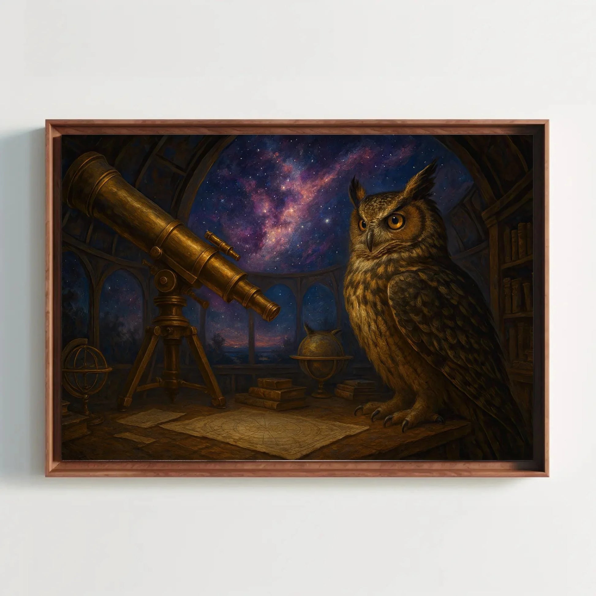 Owl Celestial Observatory Canvas Print | Cosmic Stargazing Wall Art | Dark Academia Space Decor | Magical Owl Giclée Wall Art – Canvas Print