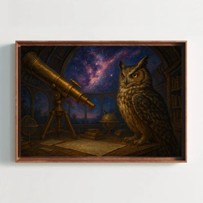 Owl Celestial Observatory Canvas Print | Cosmic Stargazing Wall Art | Dark Academia Space Decor | Magical Owl Giclée Wall Art – Canvas Print
