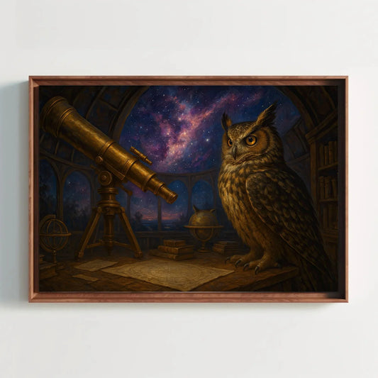 Owl Celestial Observatory Canvas Print | Cosmic Stargazing Wall Art | Dark Academia Space Decor | Magical Owl Giclée Wall Art – Canvas Print