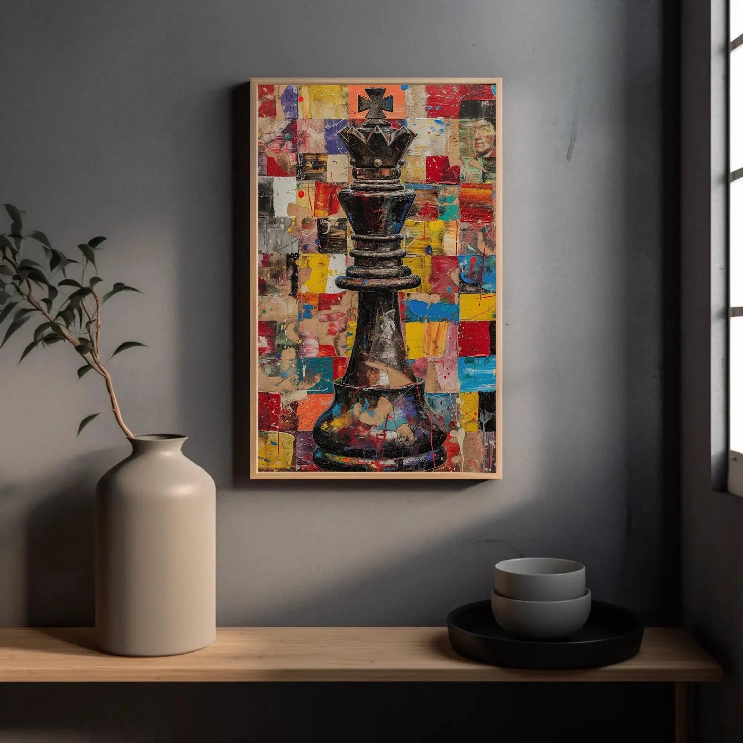 Chess Canvas Wall Art, Chess King Abstract Painting, Man Cave Wall Decor, Framed Poster, Ready To Hang, Gift for Him Wall Art – Canvas Print