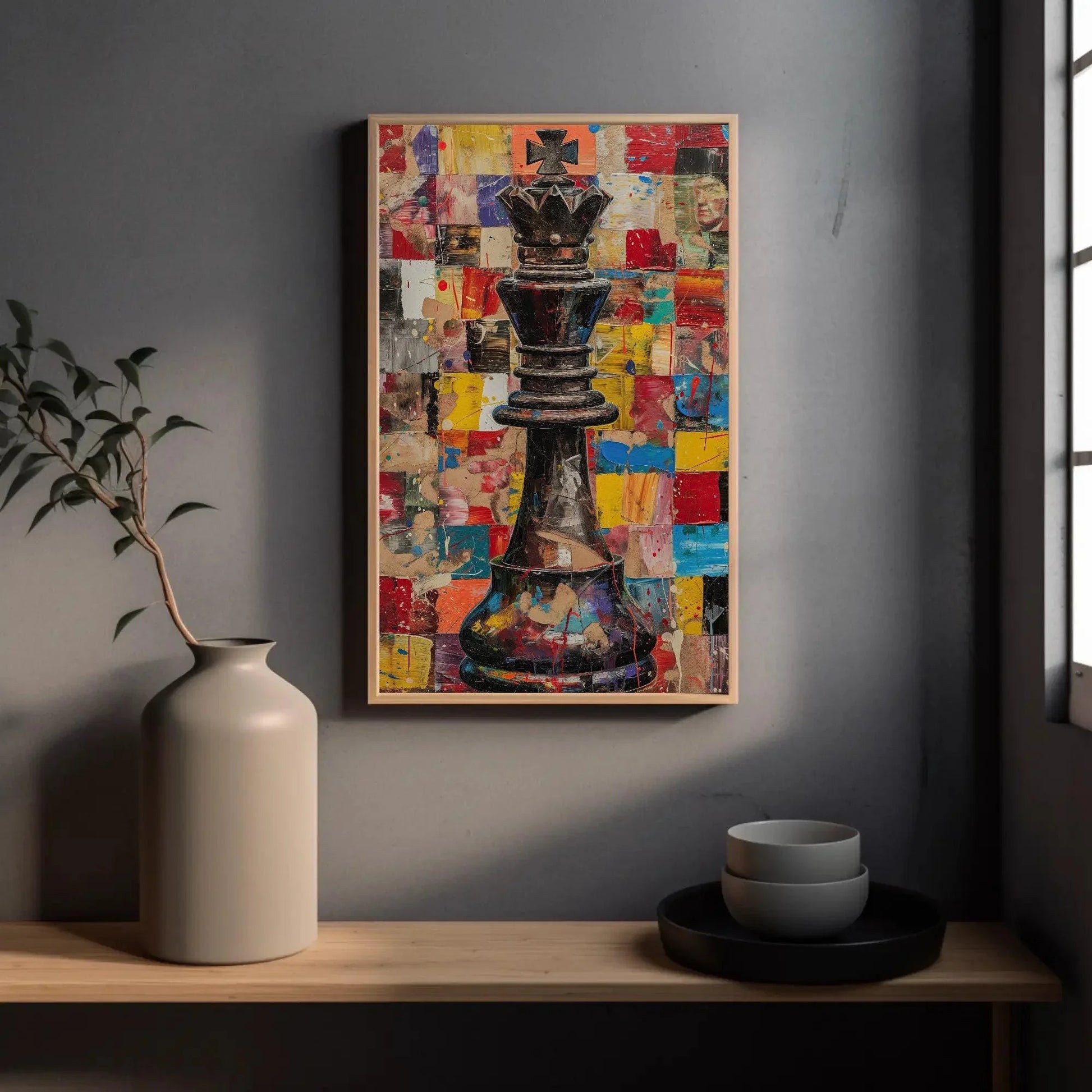 Chess Canvas Wall Art, Chess King Abstract Painting, Man Cave Wall Decor, Framed Poster, Ready To Hang, Gift for Him Wall Art – Canvas Print