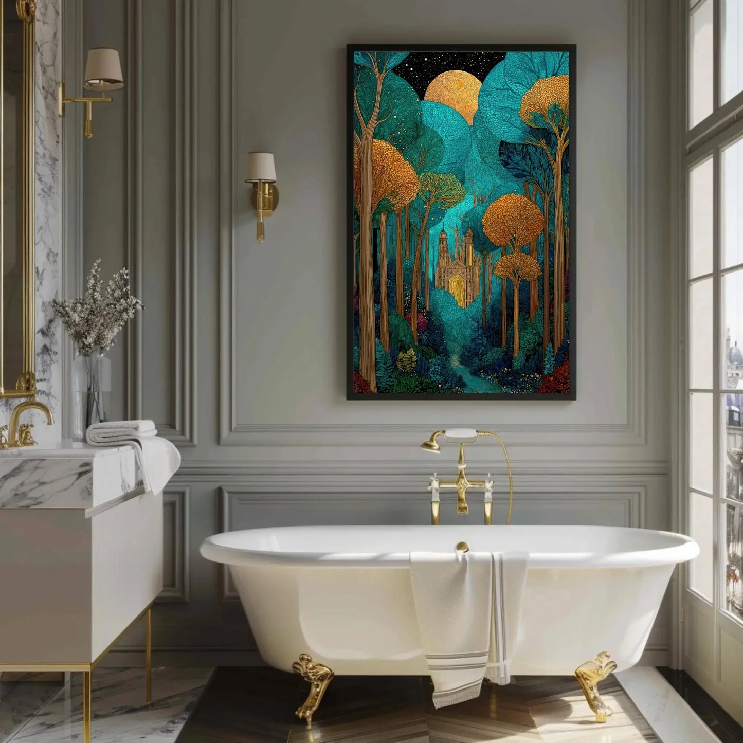 Enchanted Forest Castle Art Print | Mystical Woodland Wall Art | Fairytale Landscape Canvas | Magical Decor Wall Art – Canvas Print