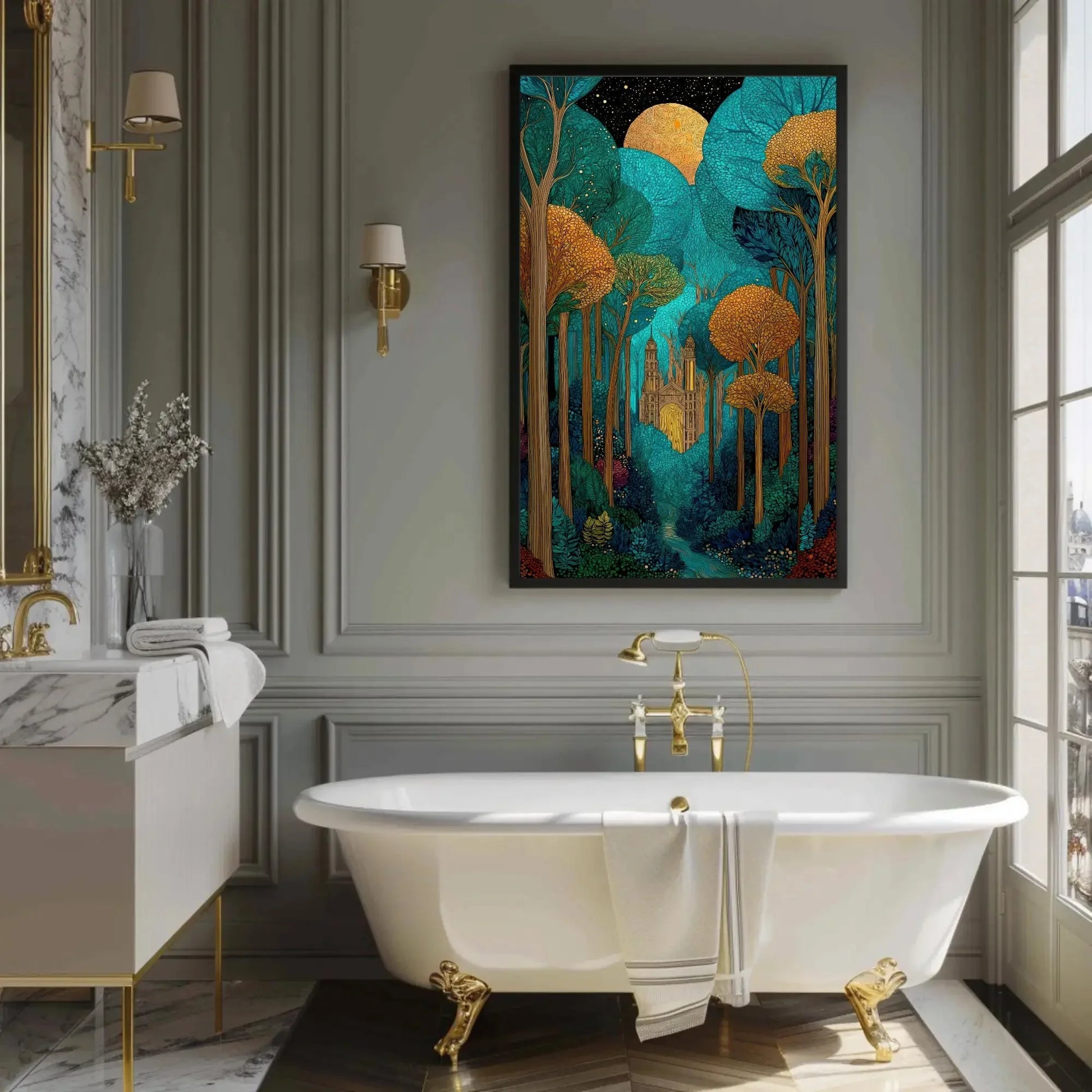 Enchanted Forest Castle Art Print | Mystical Woodland Wall Art | Fairytale Landscape Canvas | Magical Decor Wall Art – Canvas Print