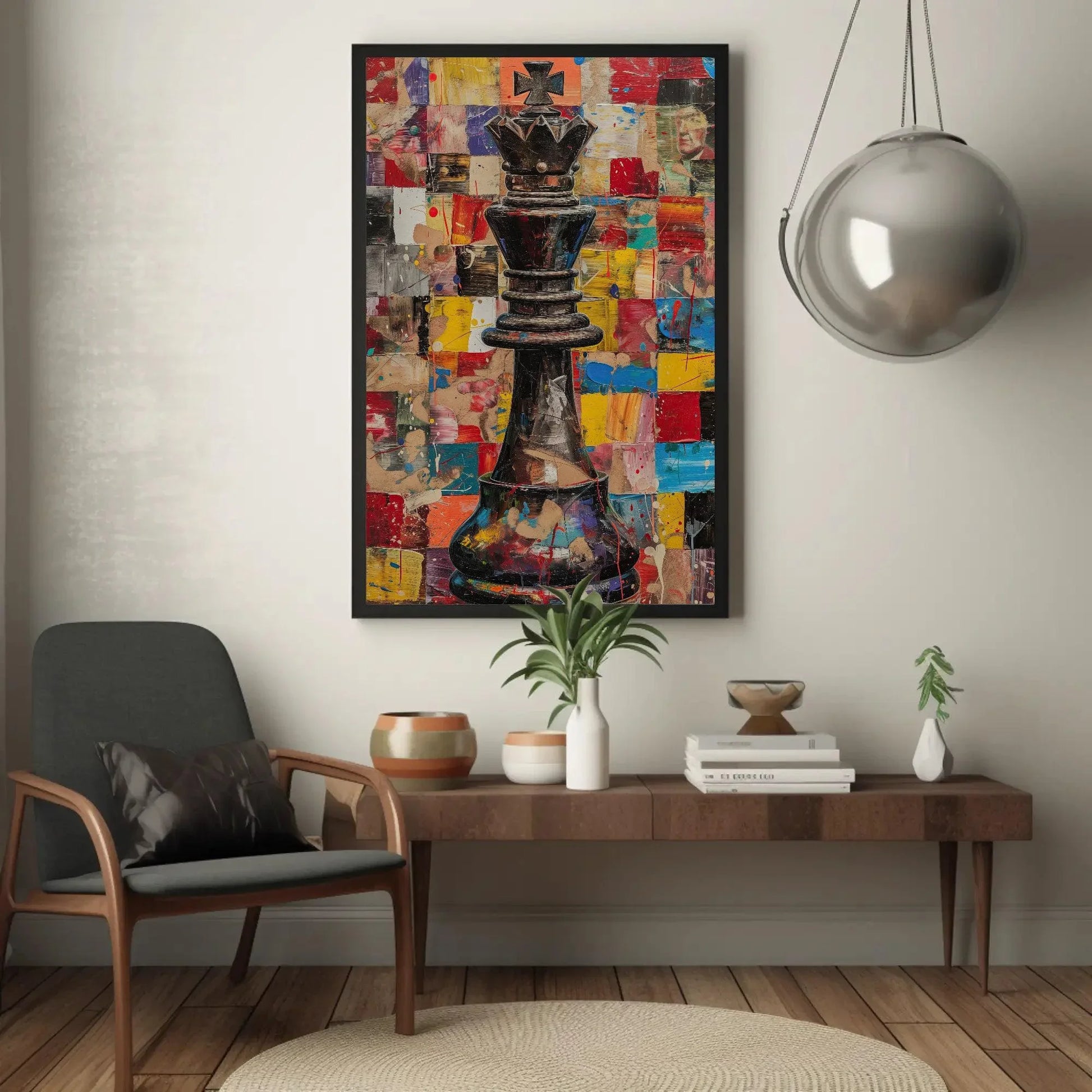 Chess Canvas Wall Art, Chess King Abstract Painting, Man Cave Wall Decor, Framed Poster, Ready To Hang, Gift for Him Wall Art – Canvas Print