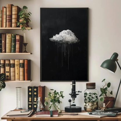 Moody Cloud Drip Painting Canvas Wall Art in Black and White, Modern Abstract Rain Cloud Print for Office or Living Room Decor Wall Art – Canvas Print
