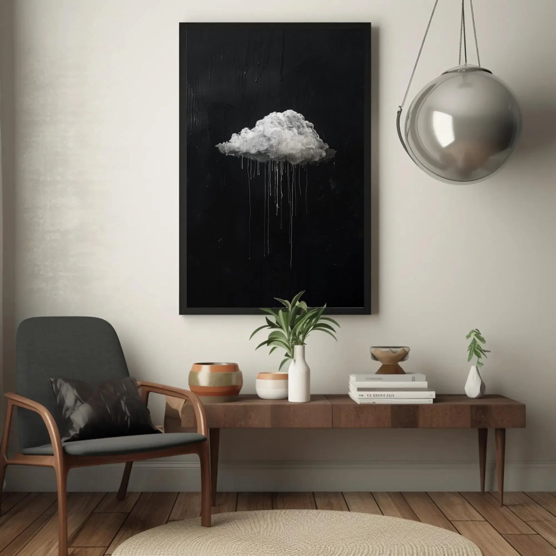 Moody Cloud Drip Painting Canvas Wall Art in Black and White, Modern Abstract Rain Cloud Print for Office or Living Room Decor Wall Art – Canvas Print