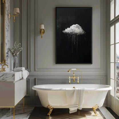 Moody Cloud Drip Painting Canvas Wall Art in Black and White, Modern Abstract Rain Cloud Print for Office or Living Room Decor Wall Art – Canvas Print
