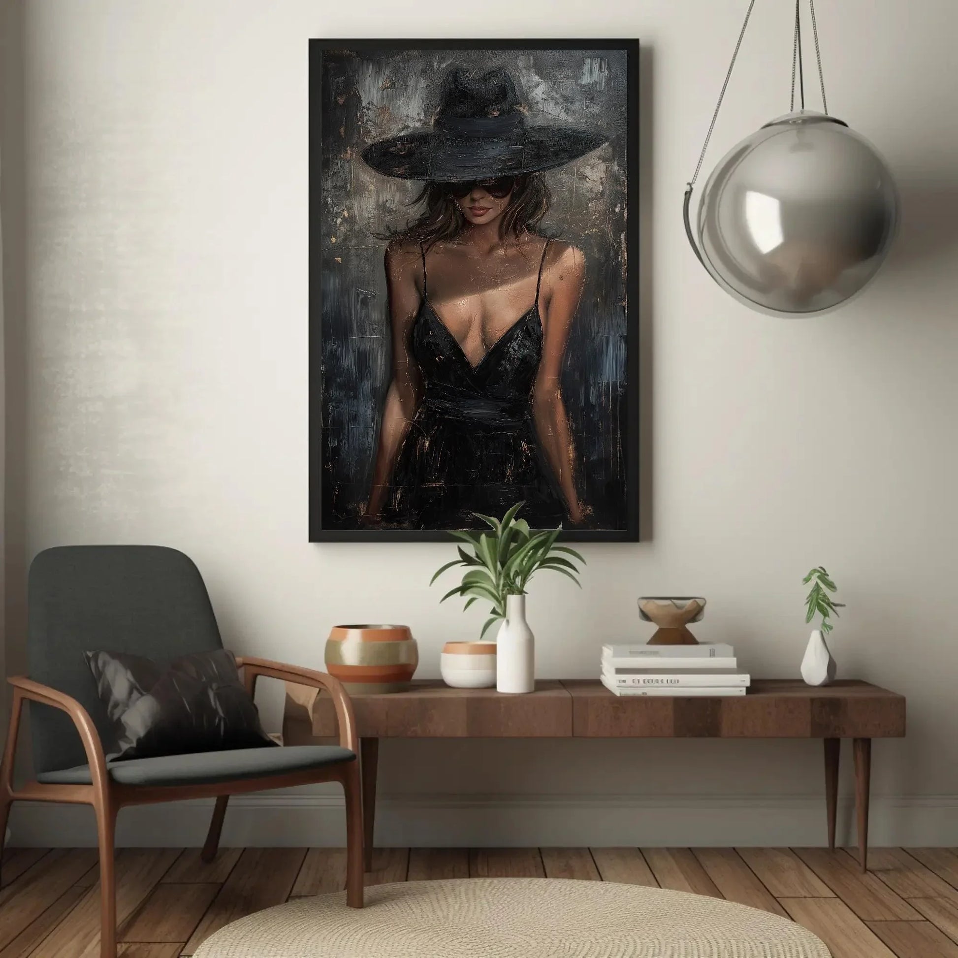 Black Dress Lady Canvas Oil Painting, Framed Print, Elegant Poster Art, Classic Wall Decor, Ready to Hang, For Living Room or Bedroom Wall Art – Canvas Print