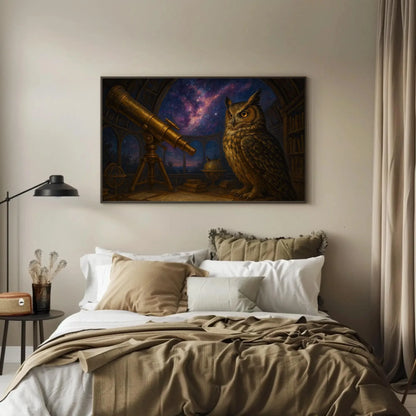 Owl Celestial Observatory Canvas Print | Cosmic Stargazing Wall Art | Dark Academia Space Decor | Magical Owl Giclée Wall Art – Canvas Print