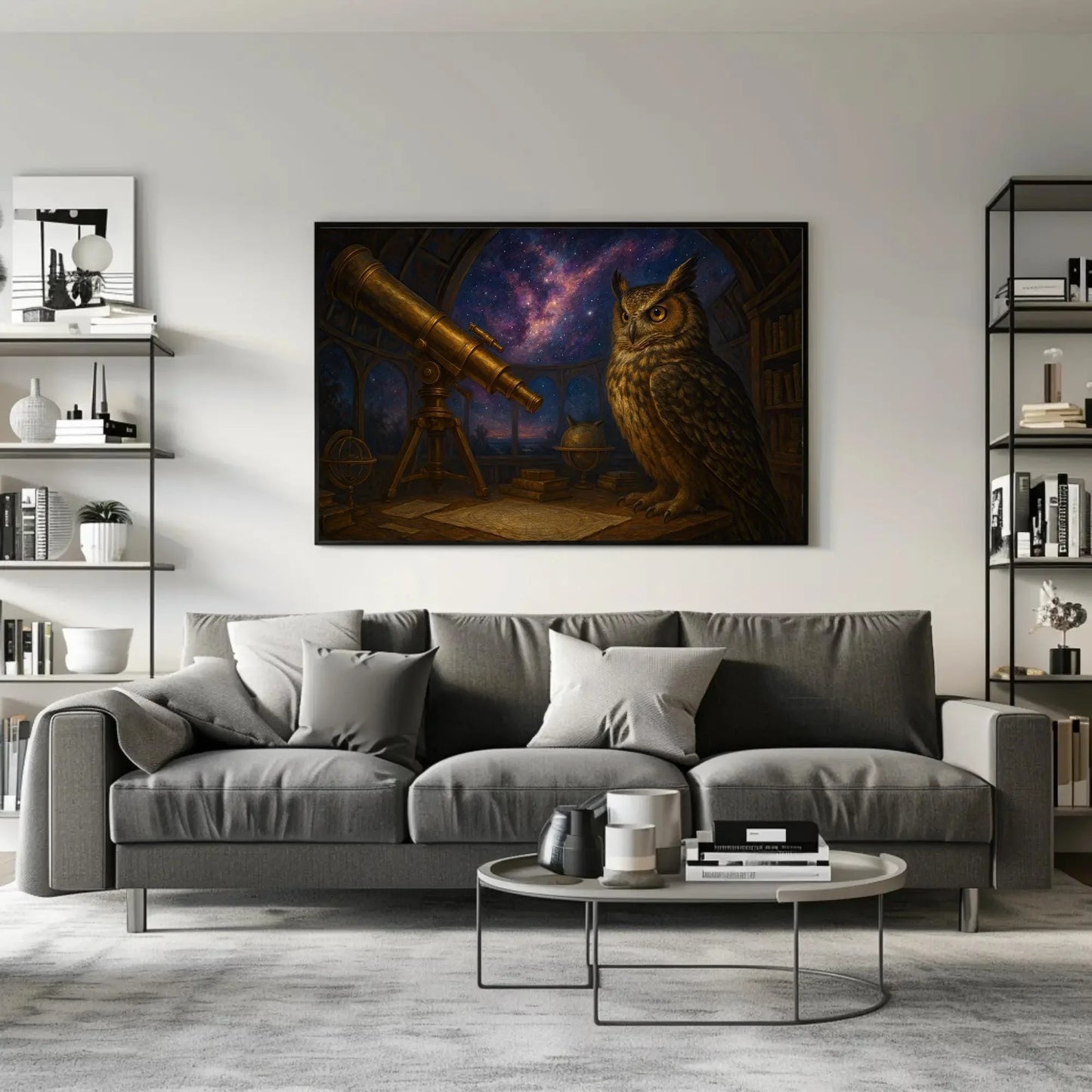 Owl Celestial Observatory Canvas Print | Cosmic Stargazing Wall Art | Dark Academia Space Decor | Magical Owl Giclée Wall Art – Canvas Print