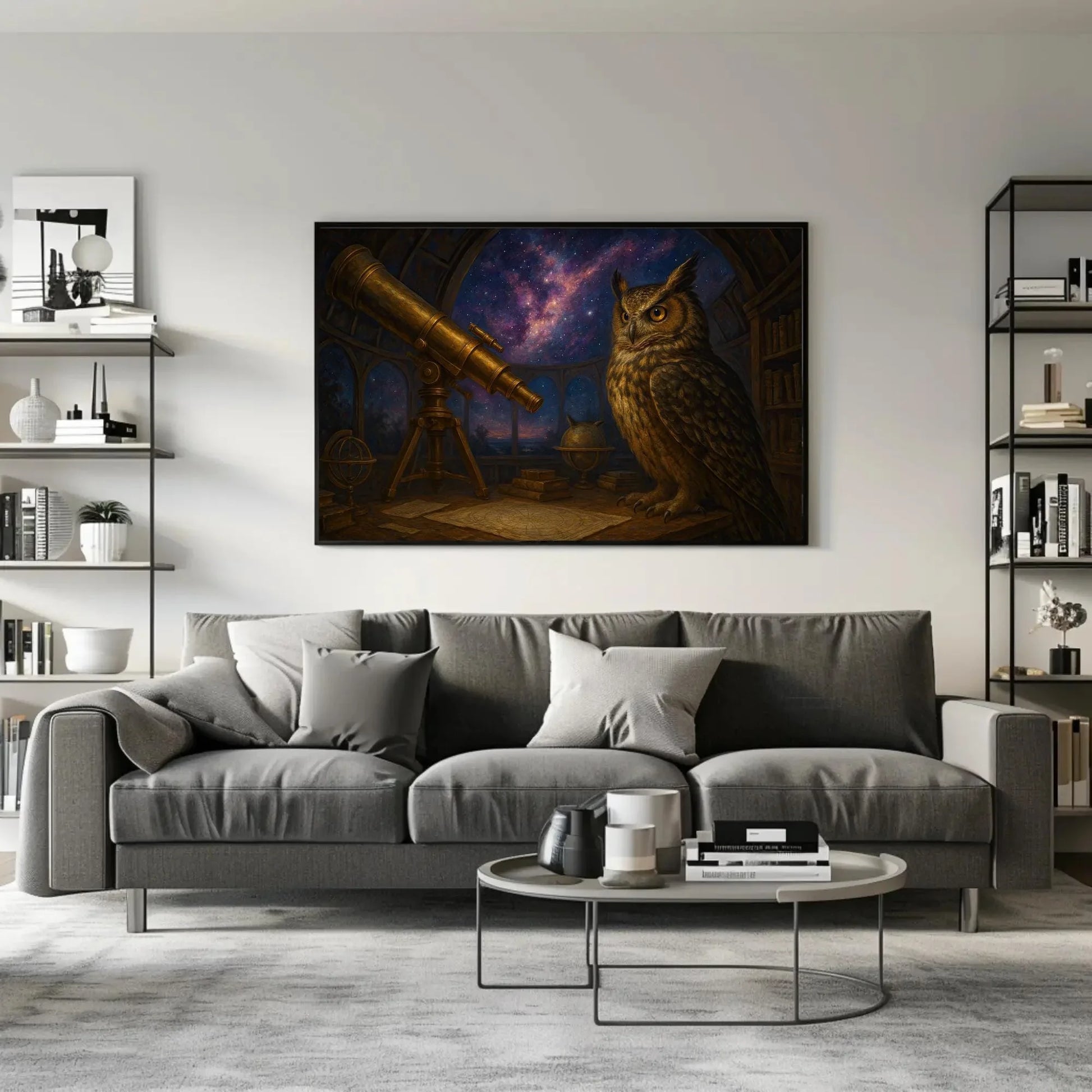 Owl Celestial Observatory Canvas Print | Cosmic Stargazing Wall Art | Dark Academia Space Decor | Magical Owl Giclée Wall Art – Canvas Print