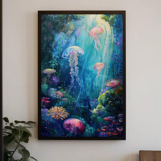 Ethereal Jellyfish and Coral Reef Canvas Print, Dreamy Underwater Oil Painting, Ocean Fantasy Wall Art for Coastal Home or Bedroom Wall Art – Canvas Print