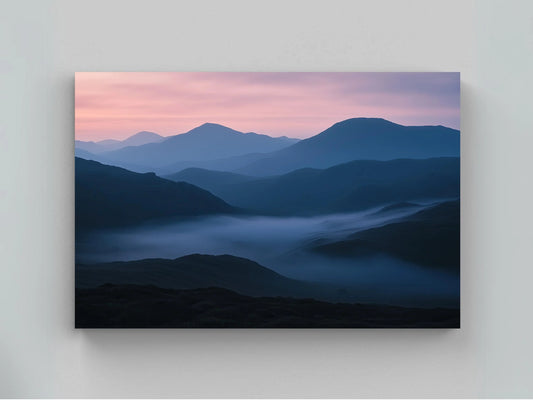Dawn Hilltop with Misty Mountains Canvas Print | Serene Landscape Wall Art | Framed Nature Decor for Living Room or Bedroom | Ready to Hang Wall Art – Canvas Print