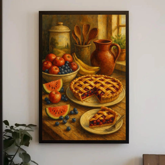 Rustic Berry Pie Canvas Print | Farmhouse Kitchen Wall Art | Cozy Baking Still Life Decor | Fruit Pie Giclée Art Wall Art – Canvas Print