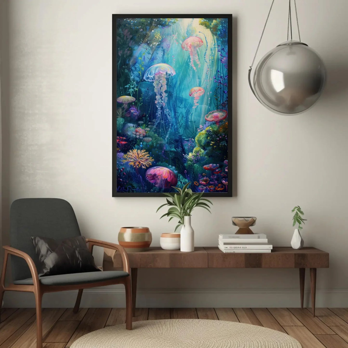 Ethereal Jellyfish and Coral Reef Canvas Print, Dreamy Underwater Oil Painting, Ocean Fantasy Wall Art for Coastal Home or Bedroom Wall Art – Canvas Print