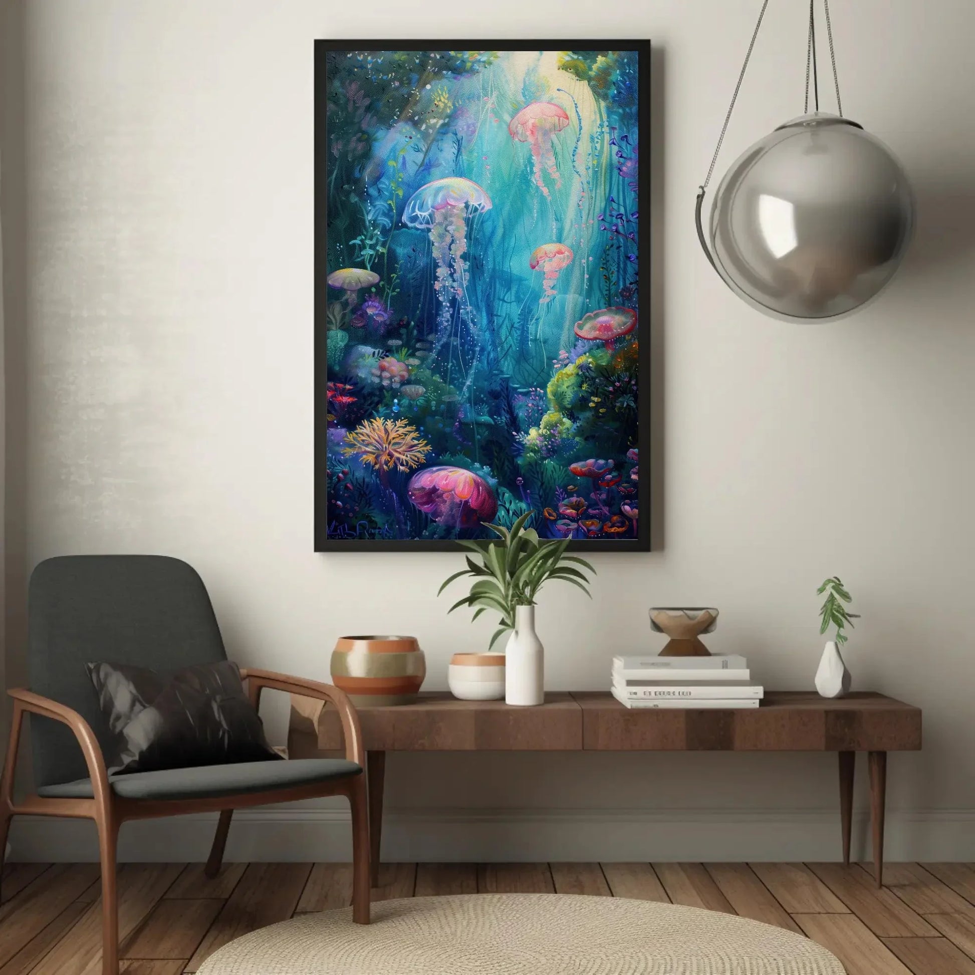 Ethereal Jellyfish and Coral Reef Canvas Print, Dreamy Underwater Oil Painting, Ocean Fantasy Wall Art for Coastal Home or Bedroom Wall Art – Canvas Print