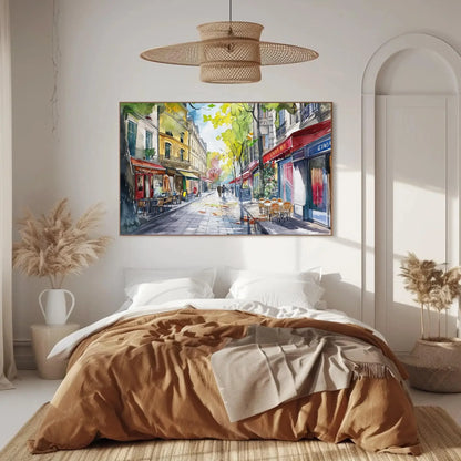 Paris Street Scene Canvas Print, Framed French Art Poster, Charming Wall Decor, Ready to Hang, Perfect for Living Room or Office Wall Art – Canvas Print