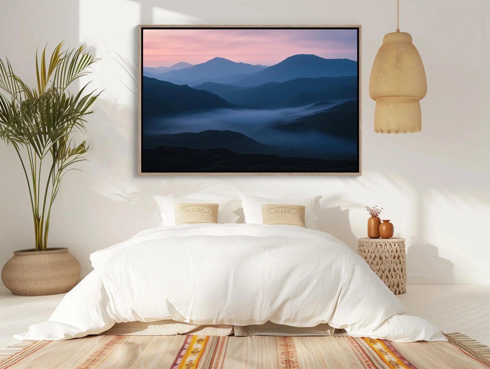 Dawn Hilltop with Misty Mountains Canvas Print | Serene Landscape Wall Art | Framed Nature Decor for Living Room or Bedroom | Ready to Hang Wall Art – Canvas Print