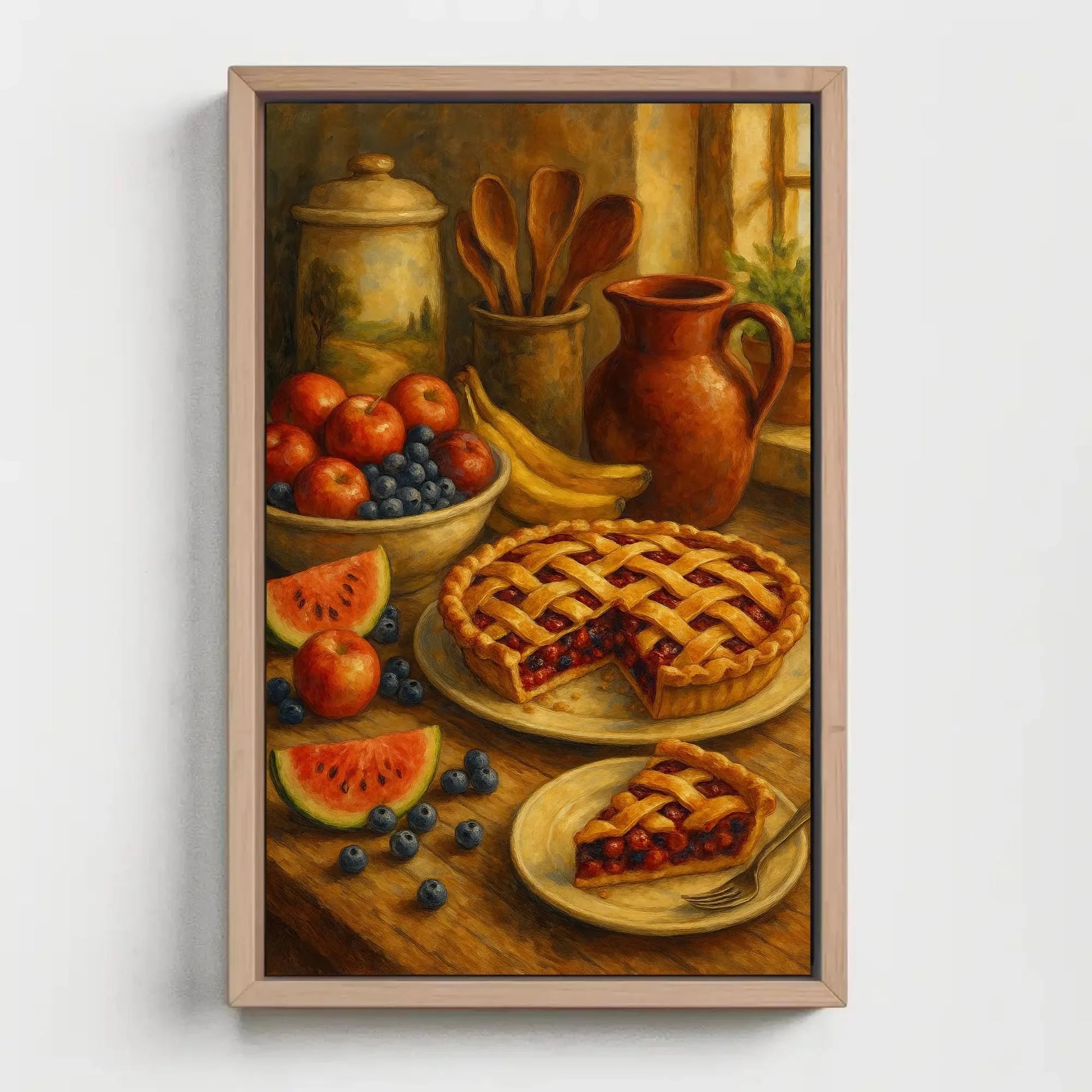 Rustic Berry Pie Canvas Print | Farmhouse Kitchen Wall Art | Cozy Baking Still Life Decor | Fruit Pie Giclée Art Wall Art – Canvas Print