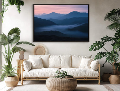 Dawn Hilltop with Misty Mountains Canvas Print | Serene Landscape Wall Art | Framed Nature Decor for Living Room or Bedroom | Ready to Hang Wall Art – Canvas Print