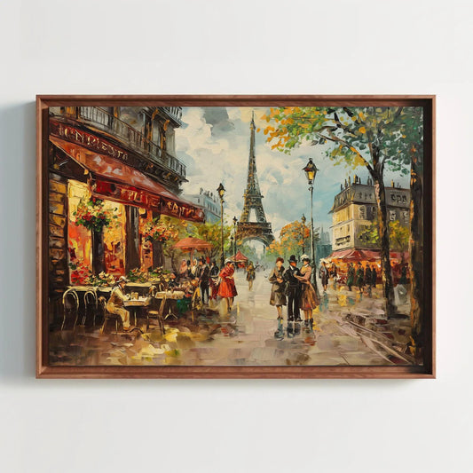 Streets of Paris Painting, French Painting, France Painting, Paris Romantic Canvas Print, Eiffel Tower Print, Canvas Framed Ready To Hang Wall Art – Canvas Print