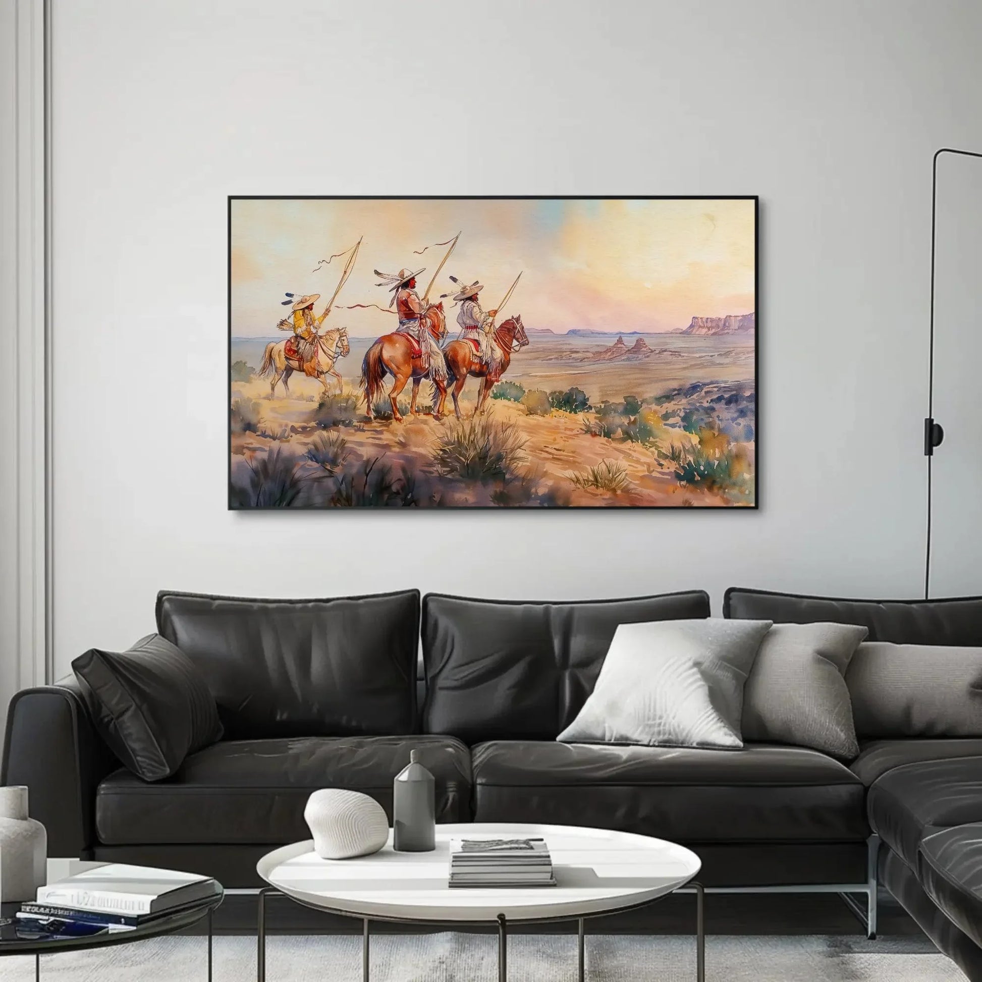 Indigenous Tribes In Desert Painting, Framed Canvas Wall Art, Native American Painting, Indigenous Tribe, American Indian Wall Decor Wall Art – Canvas Print