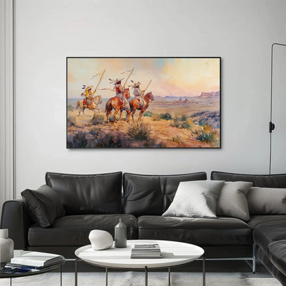 Indigenous Tribes In Desert Painting, Framed Canvas Wall Art, Native American Painting, Indigenous Tribe, American Indian Wall Decor Wall Art – Canvas Print