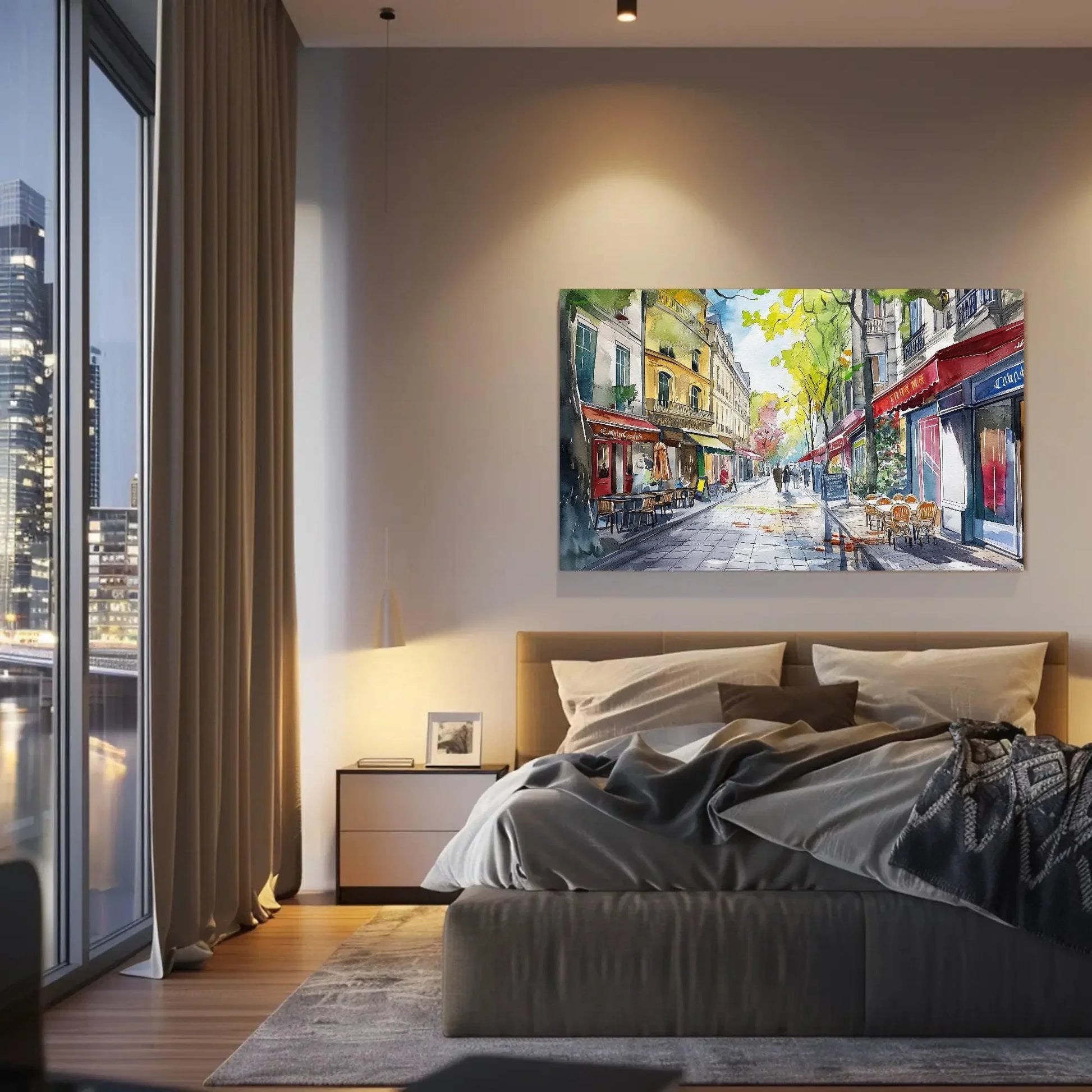 Paris Street Scene Canvas Print, Framed French Art Poster, Charming Wall Decor, Ready to Hang, Perfect for Living Room or Office Wall Art – Canvas Print