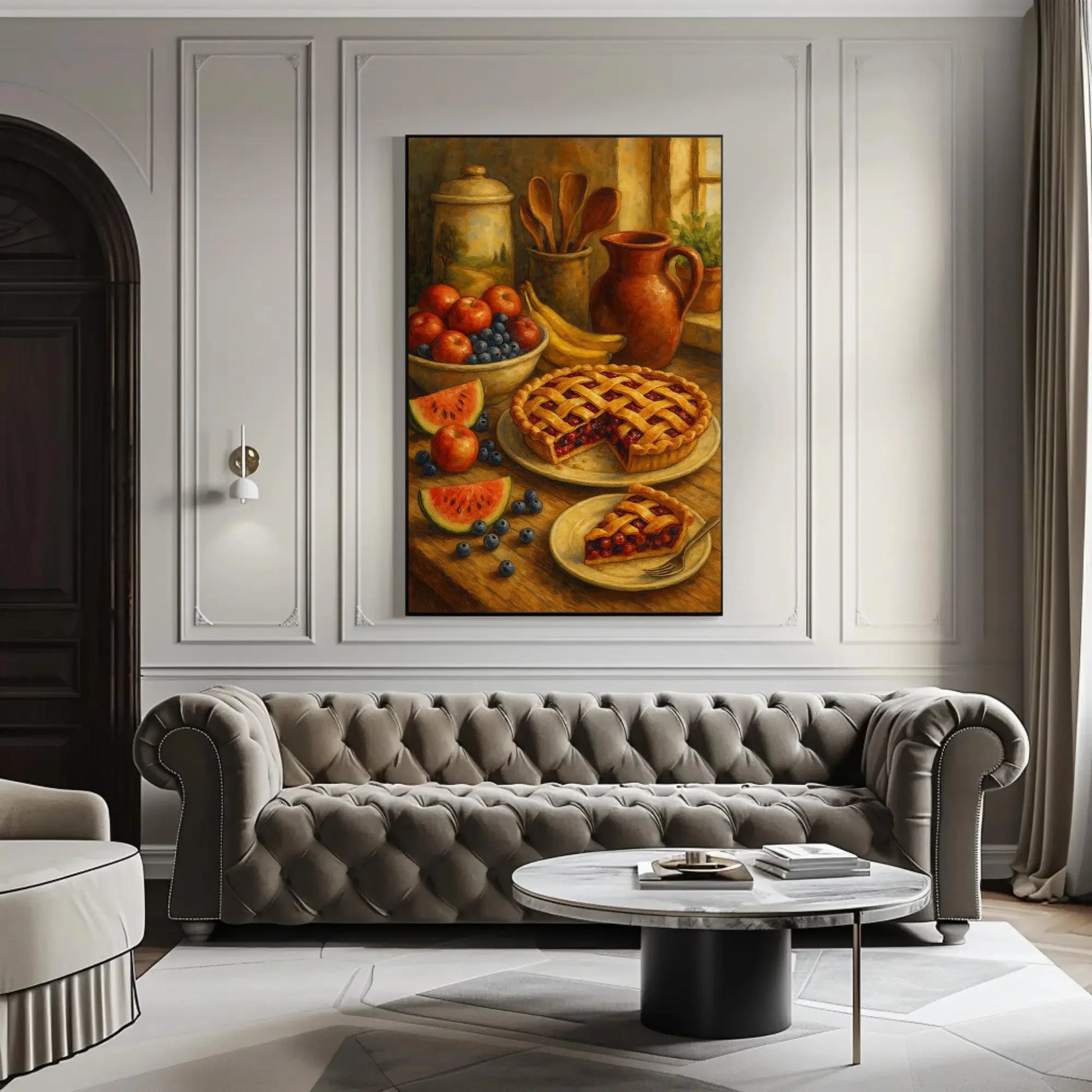 Rustic Berry Pie Canvas Print | Farmhouse Kitchen Wall Art | Cozy Baking Still Life Decor | Fruit Pie Giclée Art Wall Art – Canvas Print