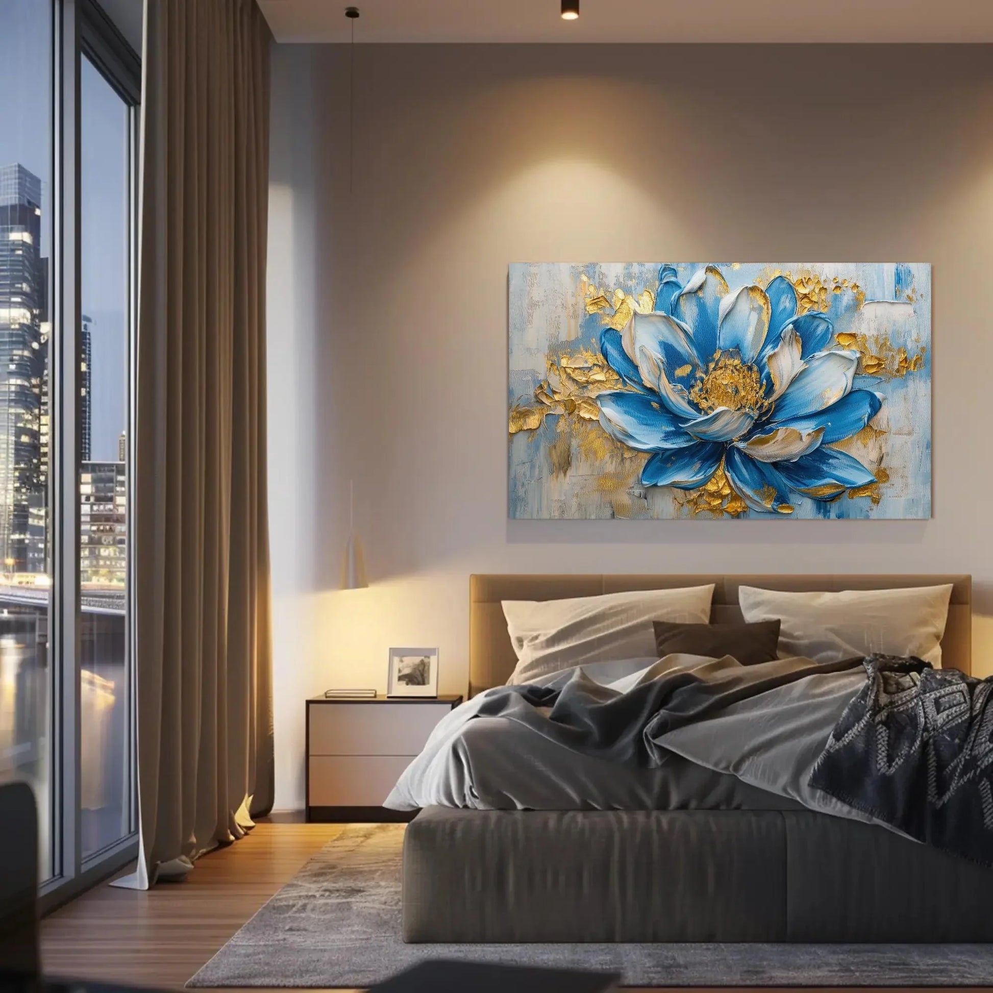 Blue Flower Bloom Canvas Painting, Framed Print, Floral Art Poster, Beautiful Wall Decor, Ready to Hang, Perfect for Living Room or Bedroom Wall Art – Canvas Print