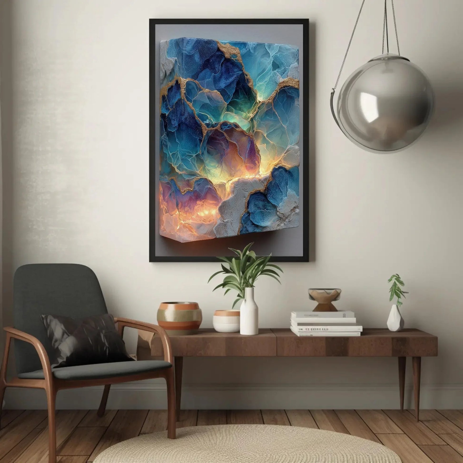 Ocean Inspired 3D Art, Blue Green Abstract, Fluid Canvas Print, Bioluminescent Wall Art, Ethereal Home Decor, Modern Organic Painting Large Wall Art – Canvas Print
